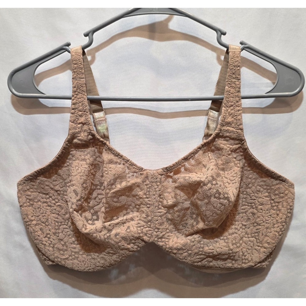 Wacoal Tan Nude Floral Lace Underwire Full Coverage Bra Adjustable Straps 38DDD